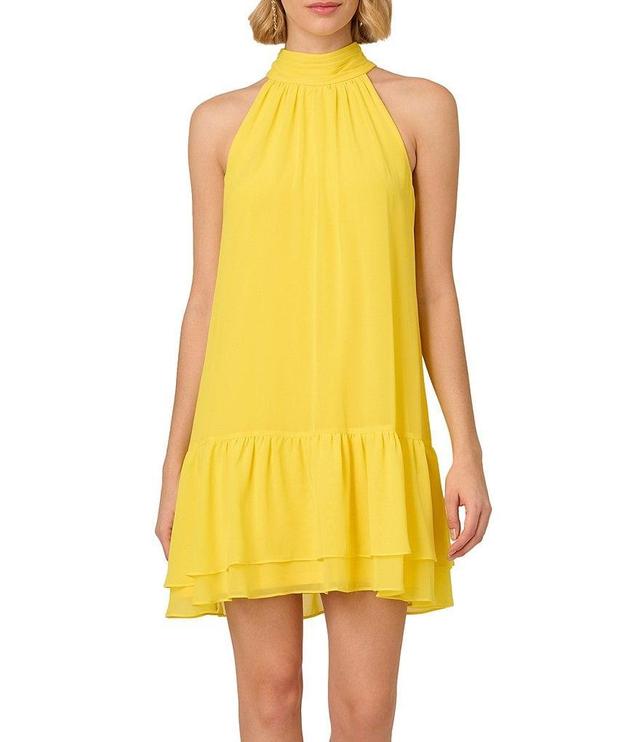 Adrianna Papell Chiffon Mock Neck Sleeveless Flounce Hem Mini Dress Product Image