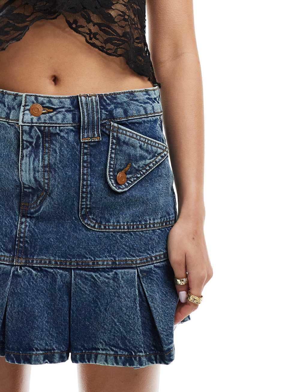 Reclaimed Vintage pleated denim western mini skirt Product Image