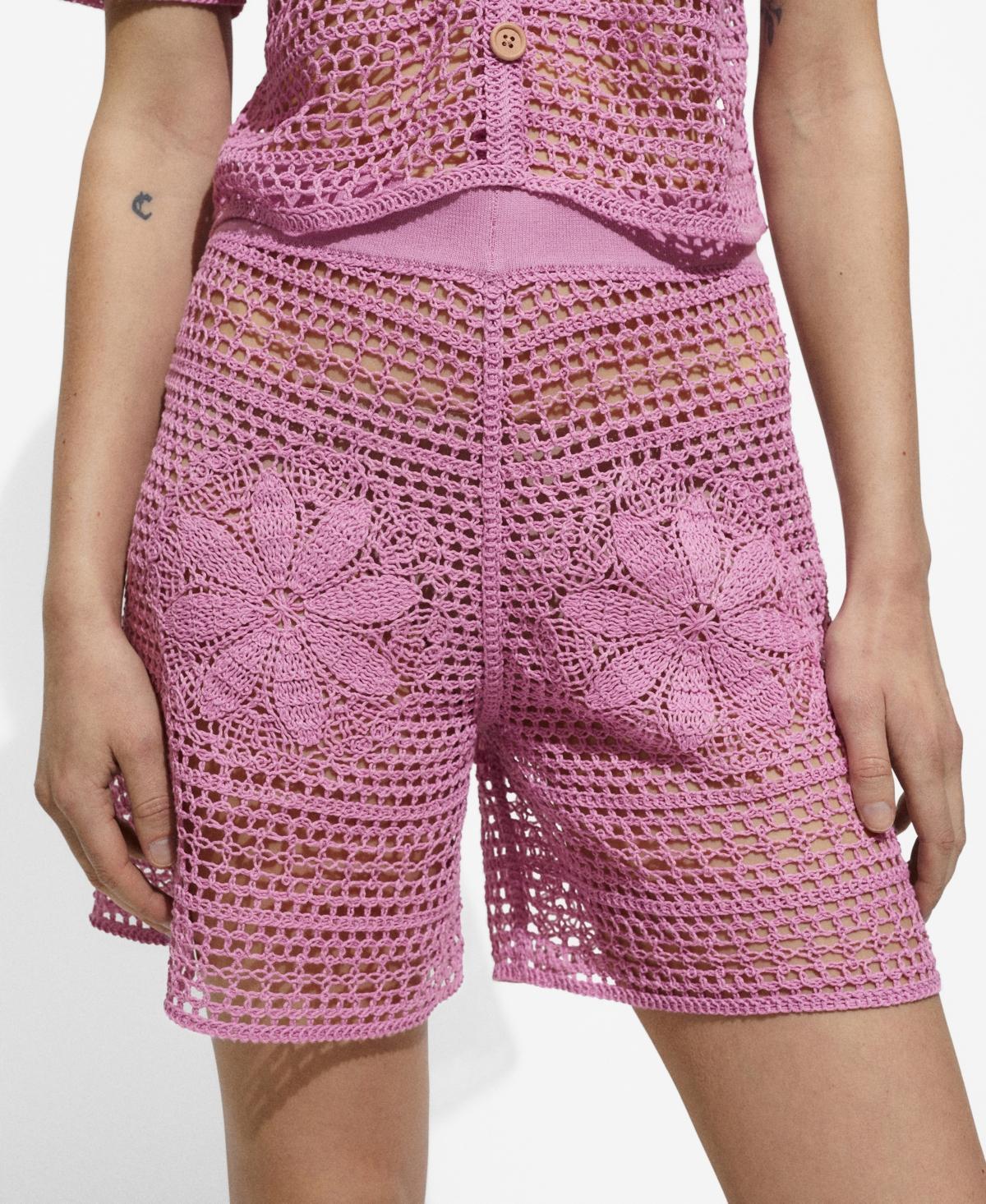 Mango Womens Flowers Detail Crochet Shorts Product Image