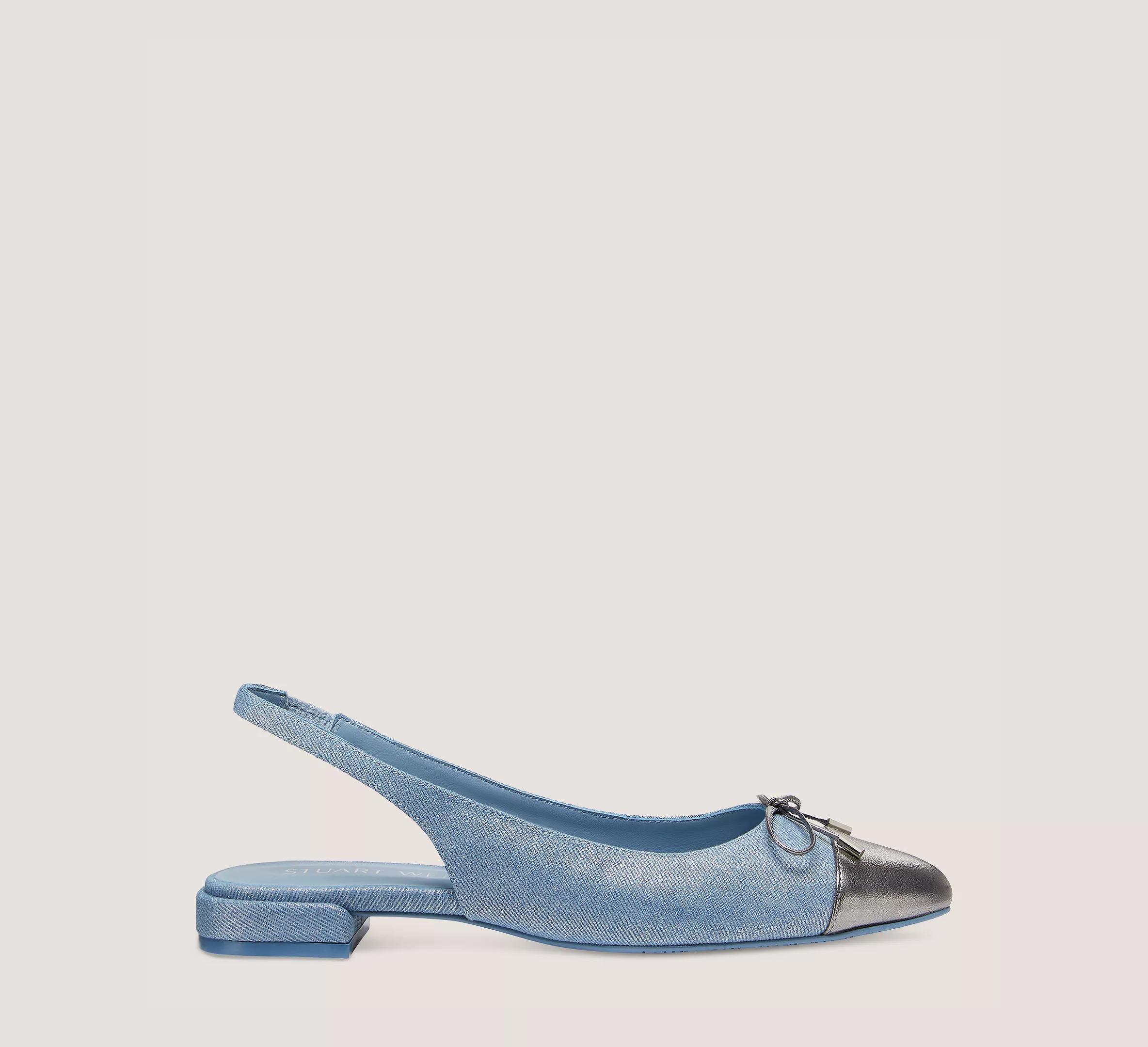 Sleek Bow Slingback Flat In Denim & Gunmetal Product Image