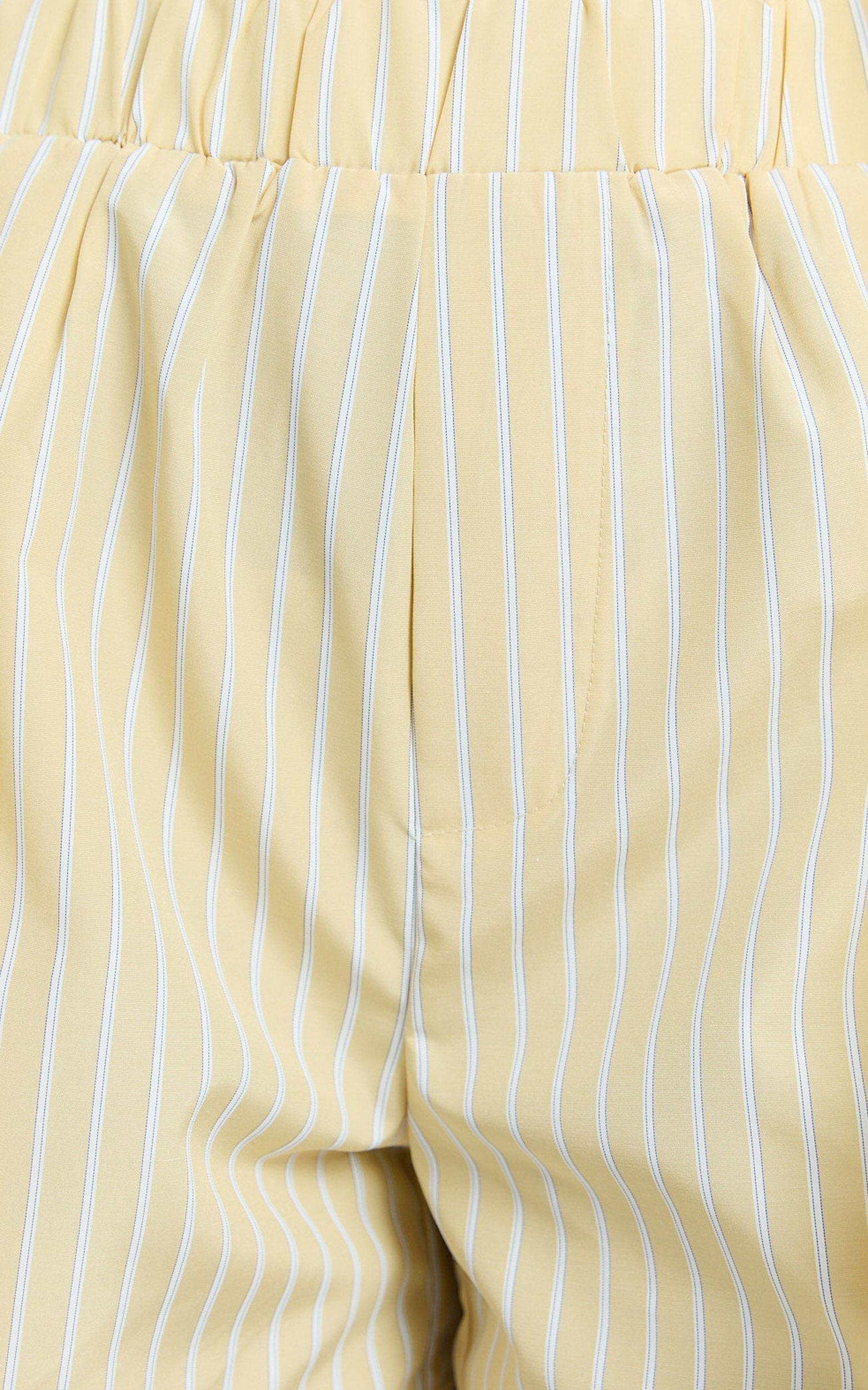 Chaemay Shorts - High Waisted A-Line Boxer Shorts in Lemon Stripe Product Image