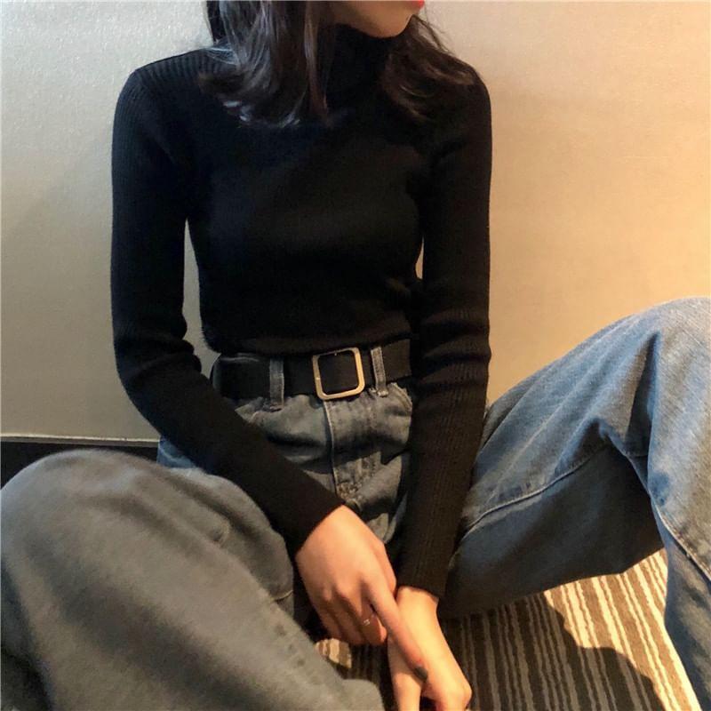 Long-Sleeve Turtleneck Plain Slim Fit Knit Top product image