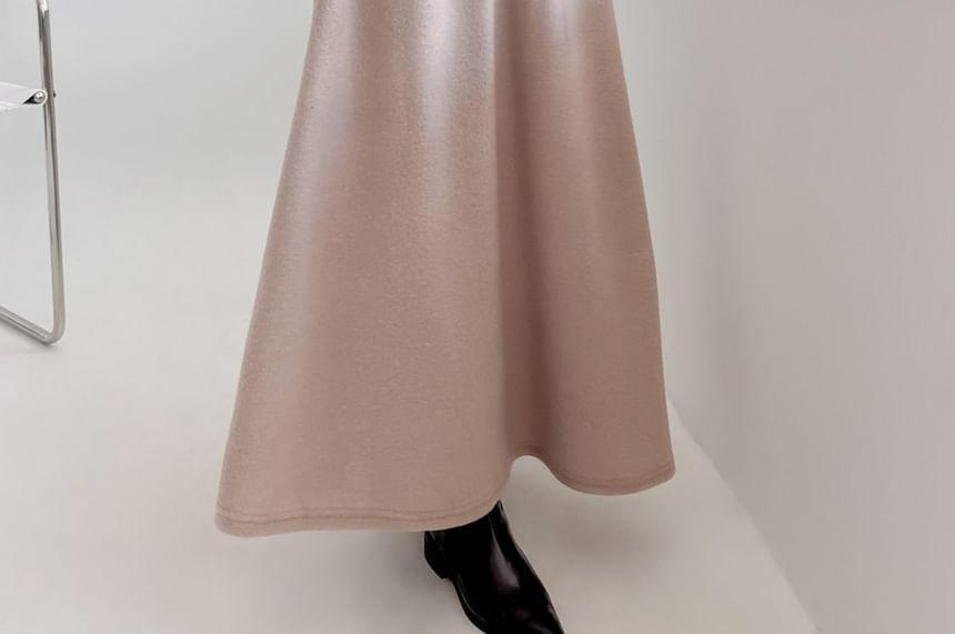 Set: Long-Sleeve Plain Loose-Fit Top + Drawstring Waist A-Line Midi Skirt Product Image