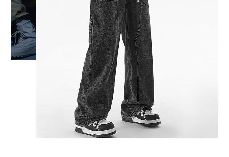 Drawstring Waist Washed Straight Leg Jeans Product Image