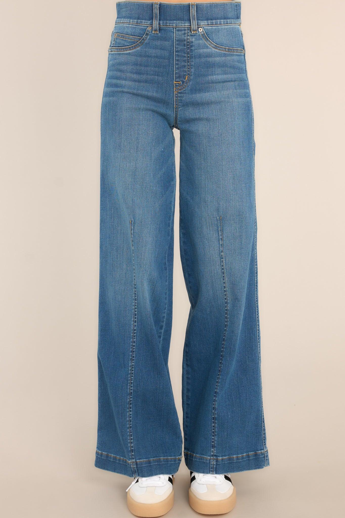 Spanx Seamed Front Vintage Indigo Stretch Wide Leg Jeans Blue Product Image