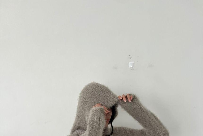 Set: Crew Neck Plain Sweater + Knit Balaclava Product Image