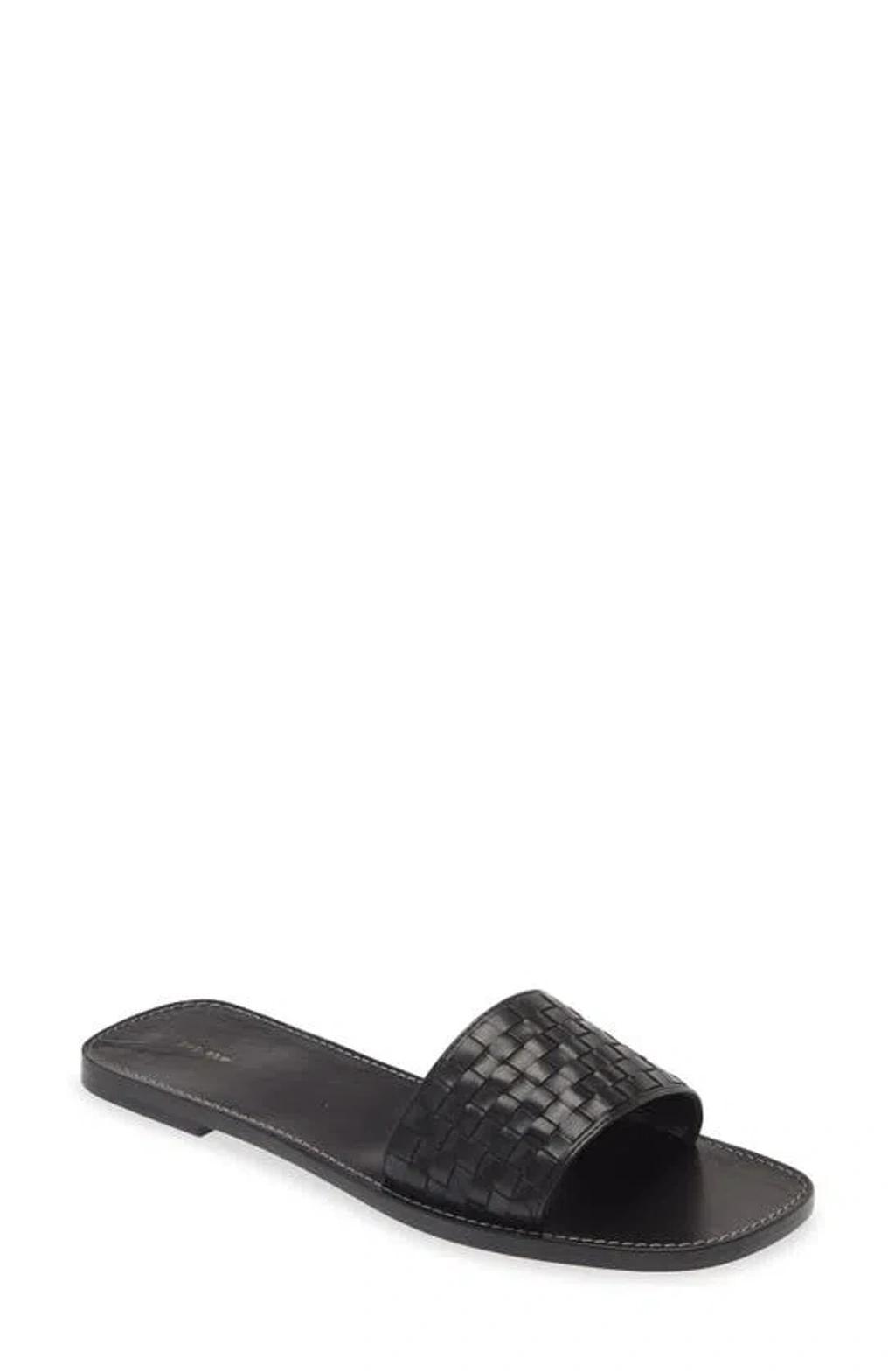 Woven Leather Slide Sandal In Black product image