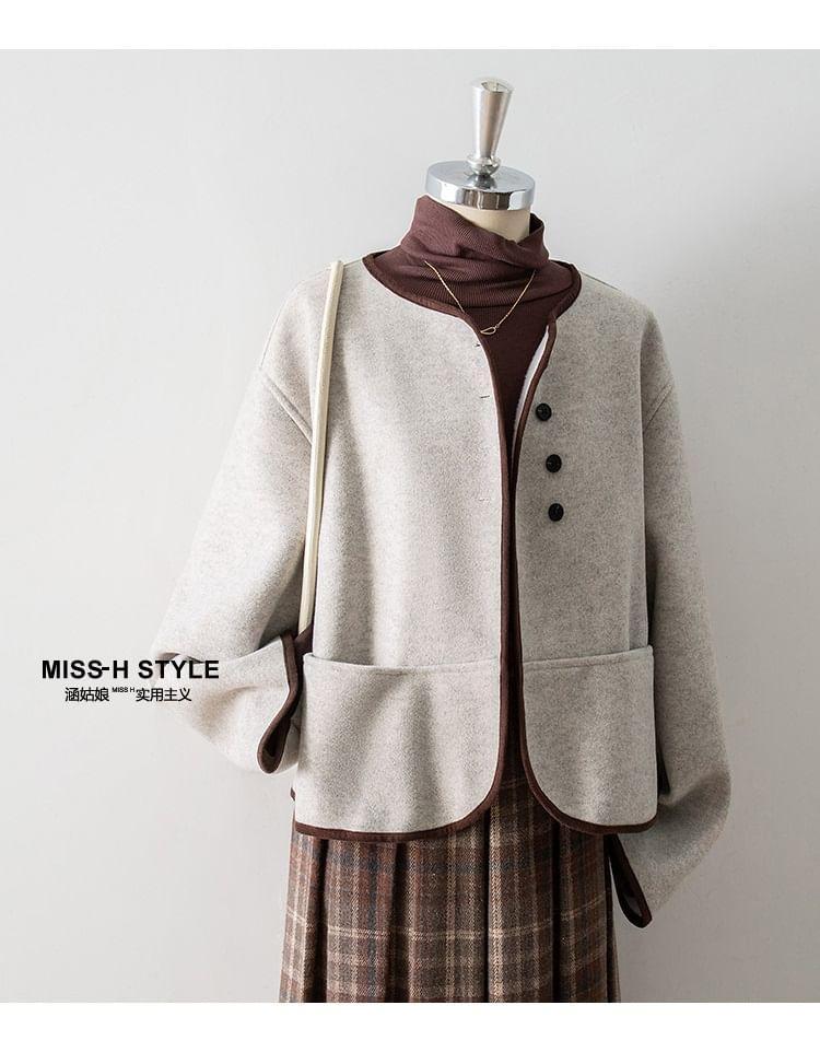 Round Neck Contrast Trim Button Jacket product image