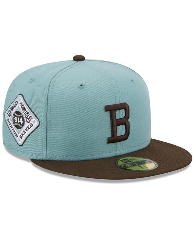 Mens New Era Light Blue and Brown Boston Braves Cooperstown Collection 1914 World Series Beach Kiss 59FIFTY Fitted Hat - Light Blue Product Image