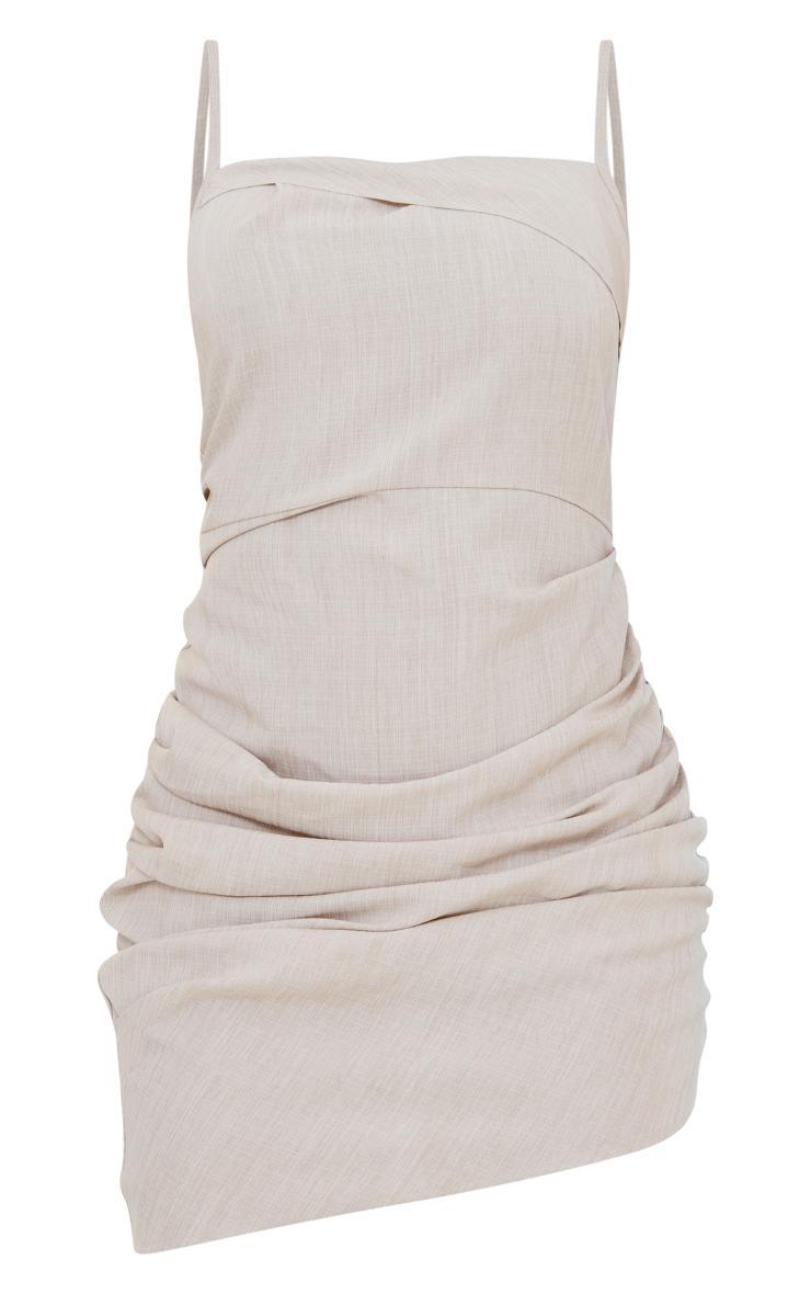 Stone Linen Look Fold Over Ruched Bodycon Dress Product Image