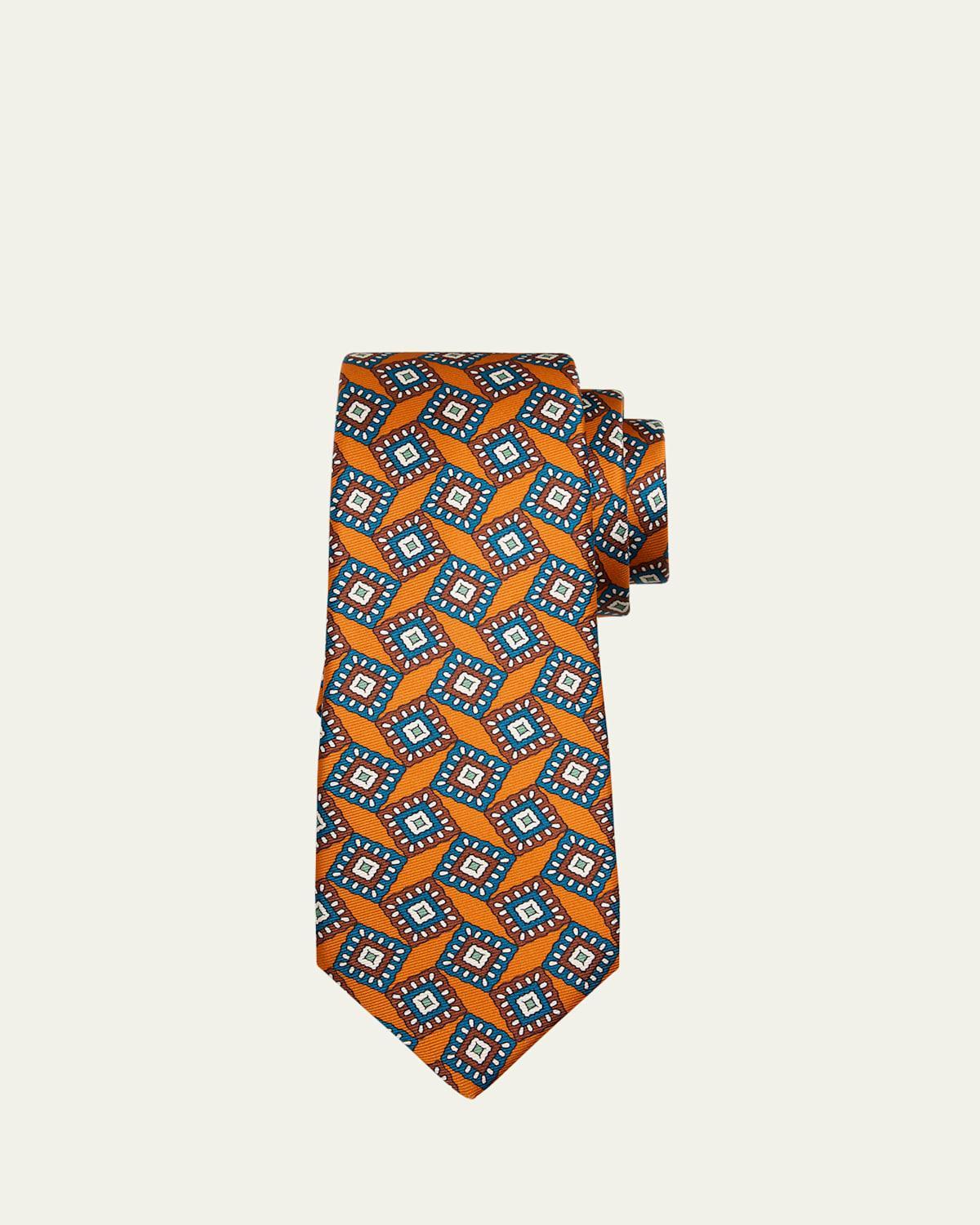 Mens 7-Fold Geometric Square Silk Tie Product Image