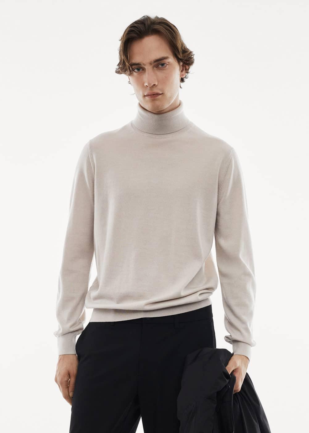 MANGO MAN - 100% merino wool turtleneck sweater light/pastel greyMen Product Image