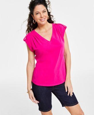 I.n.c. International Concepts Womens Cap-Sleeve V-Neck Top, Created for Macys Product Image