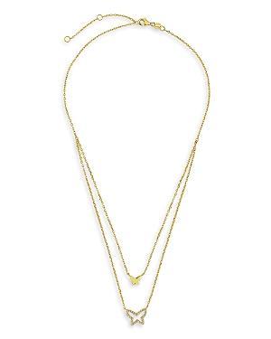 Sterling Forever Pave Butterfly Layered Pendant Necklace, 16-18 Product Image