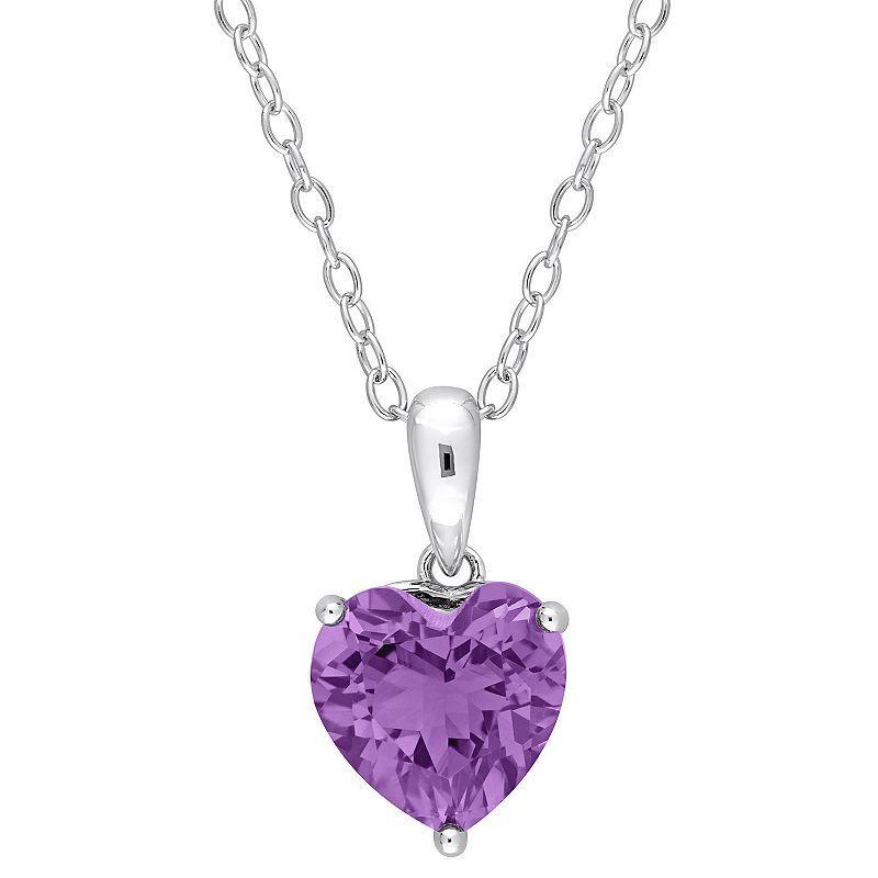 Stella Grace Sterling Silver & Gemstone Heart Stud Pendant Necklace, Womens Purple Product Image