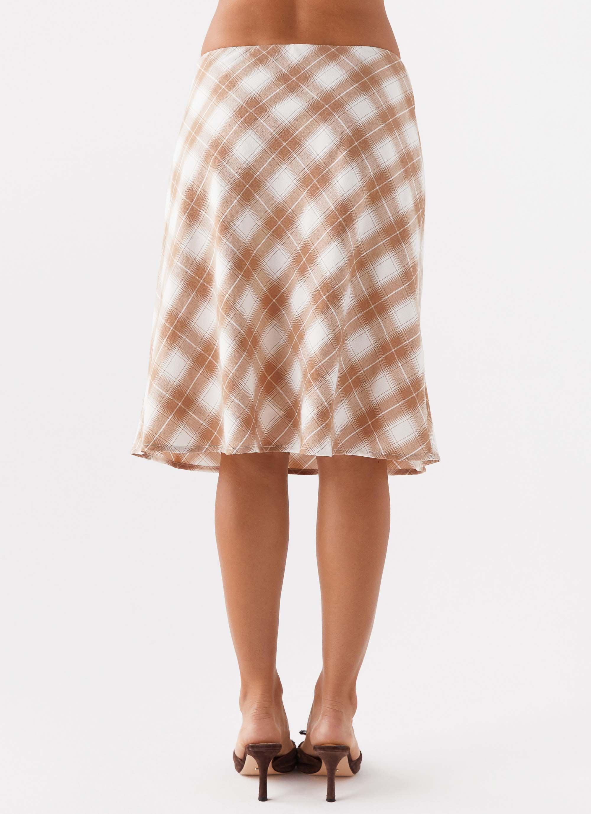 Andie Midi Skirt - Brown/White Plaid Product Image