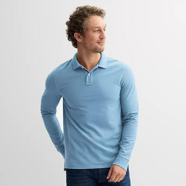 Mens Sonoma Goods For Life Long Sleeve Pique Polo Mineral Blue Product Image