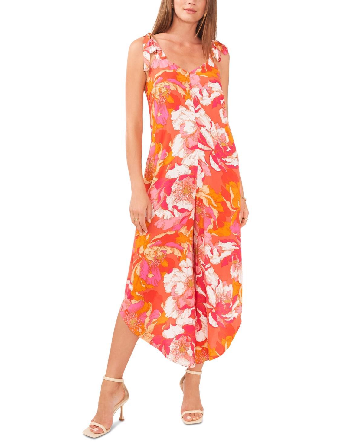 Vince Camuto Womens Floral Tie Shoulder Angled Hem Jumpsuit Product Image