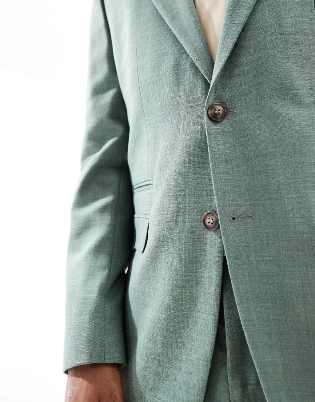 Selected Homme linen mix slim fit suit jacket in green Product Image