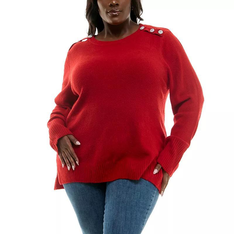 Plus Size Nina Leonard Hi-Low Sweater, Womens Product Image