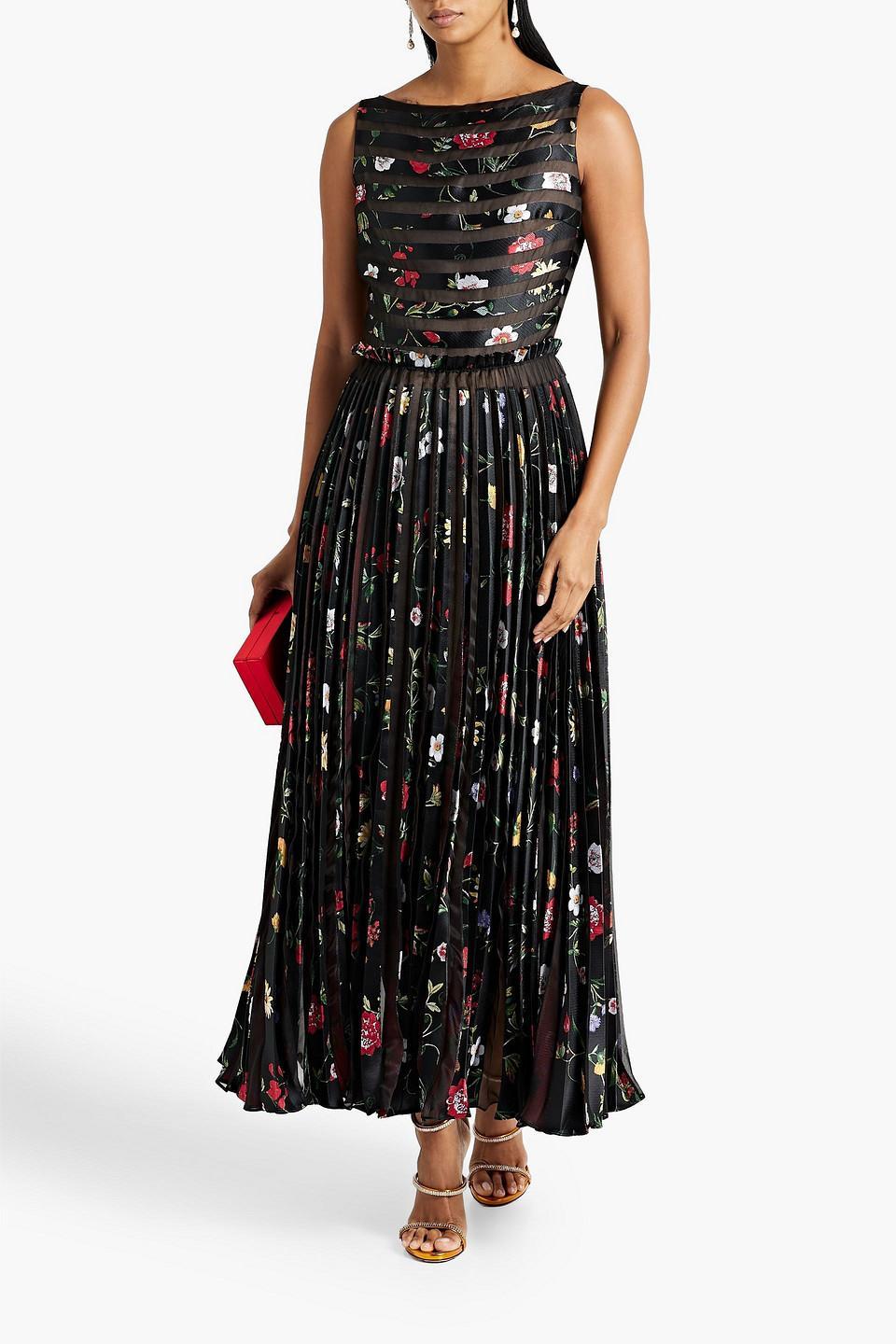 OSCAR DE LA RENTA Pleated Floral-jacquard Gown In Black Product Image