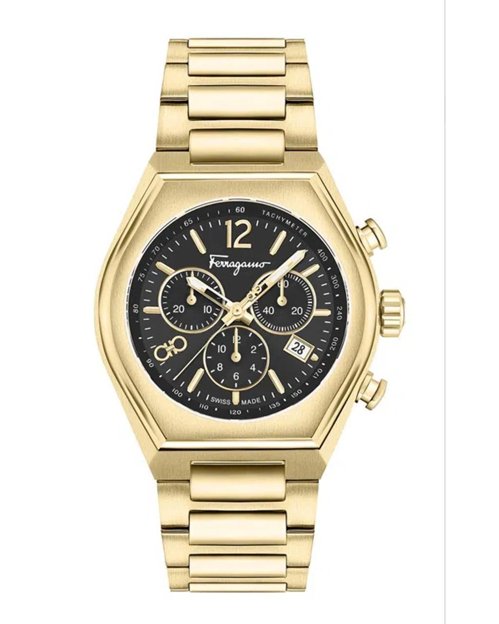 FERRAGAMO Salvatore  Men's Swiss Chronograph Tonneau Gold Ion Plated Stainless Steel Bracelet Watch 4 In Ip Yellow Gold Product Image