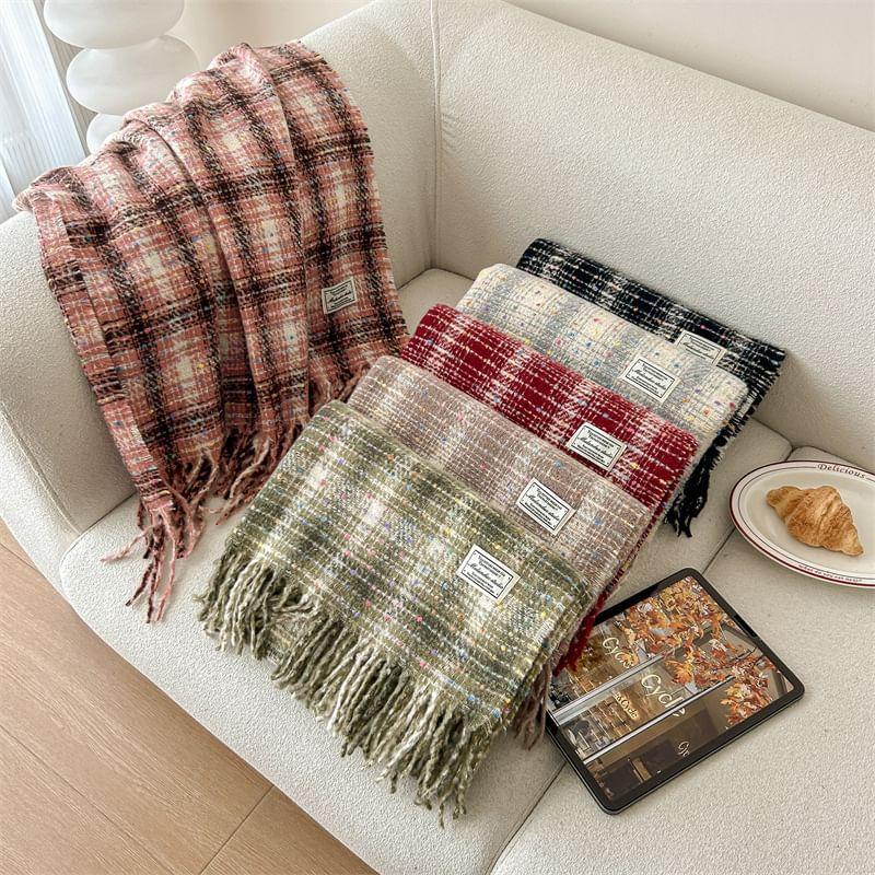 Plaid Applique Fringed Scarf product image