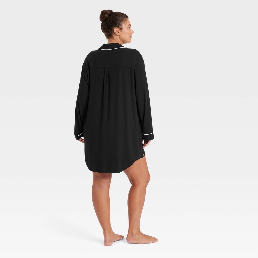 Women's Cloud Knit Notch Collar Long Sleeve NightGown - Auden™ Black 4X Product Image