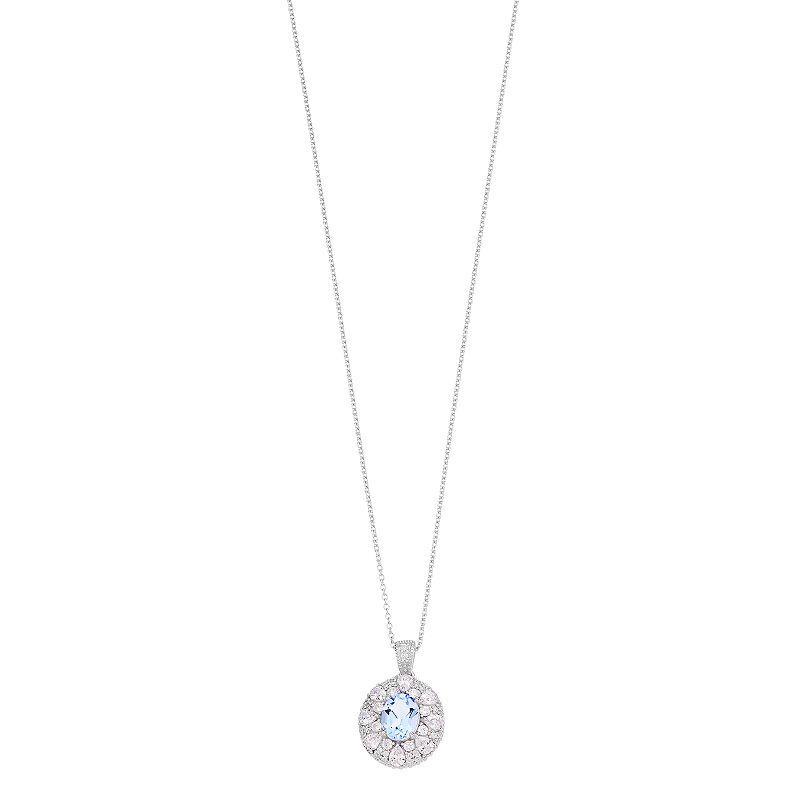 SIRI USA by TJM Sterling Silver Lab-Created Blue Quartz & White Cubic Zirconia Halo Pendant Necklace, Womens Product Image