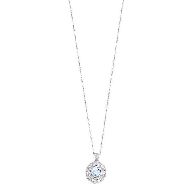 SIRI USA by TJM Sterling Silver Lab-Created Blue Quartz & White Cubic Zirconia Halo Pendant Necklace, Womens Product Image