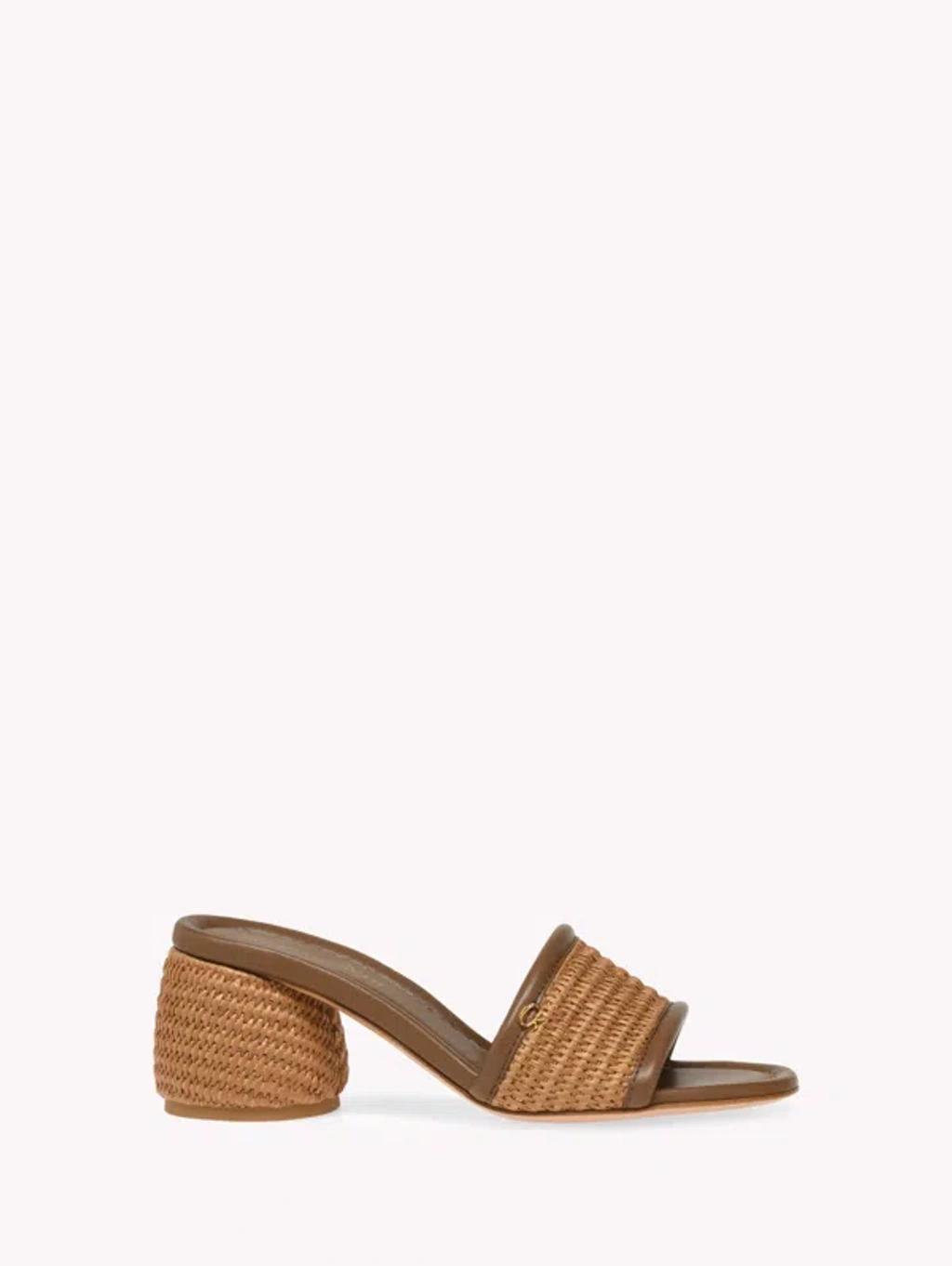 Raffia Block Slide Sandals In Brown product image