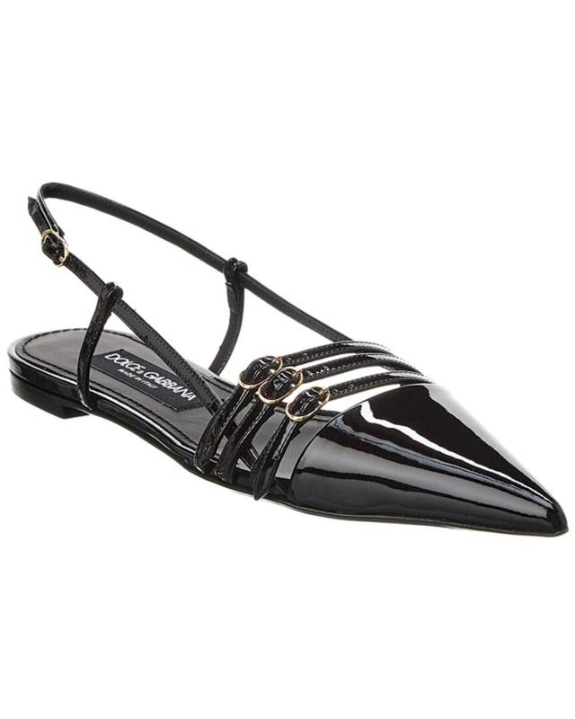 Dg Logo Leather Slingback Flat In Black Product Image