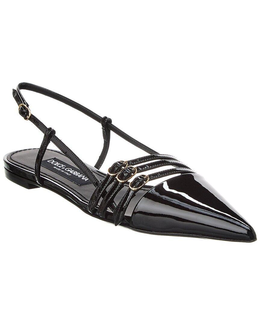 DOLCE & GABBANA Dg Logo Leather Slingback Flat In Black Product Image