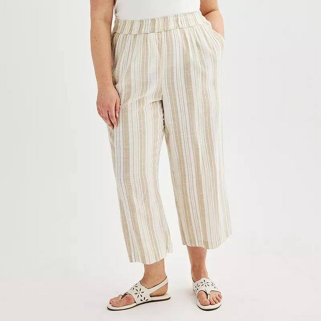 Plus Size Croft & Barrow Striped Wide Leg Cropped Pants, Womens Green Sunny Stripe Product Image