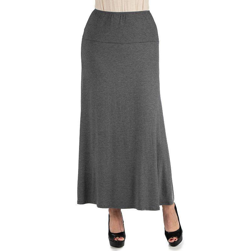 Womens 24seven Comfort Apparel Elastic Waist Midi Skirt Grey product image