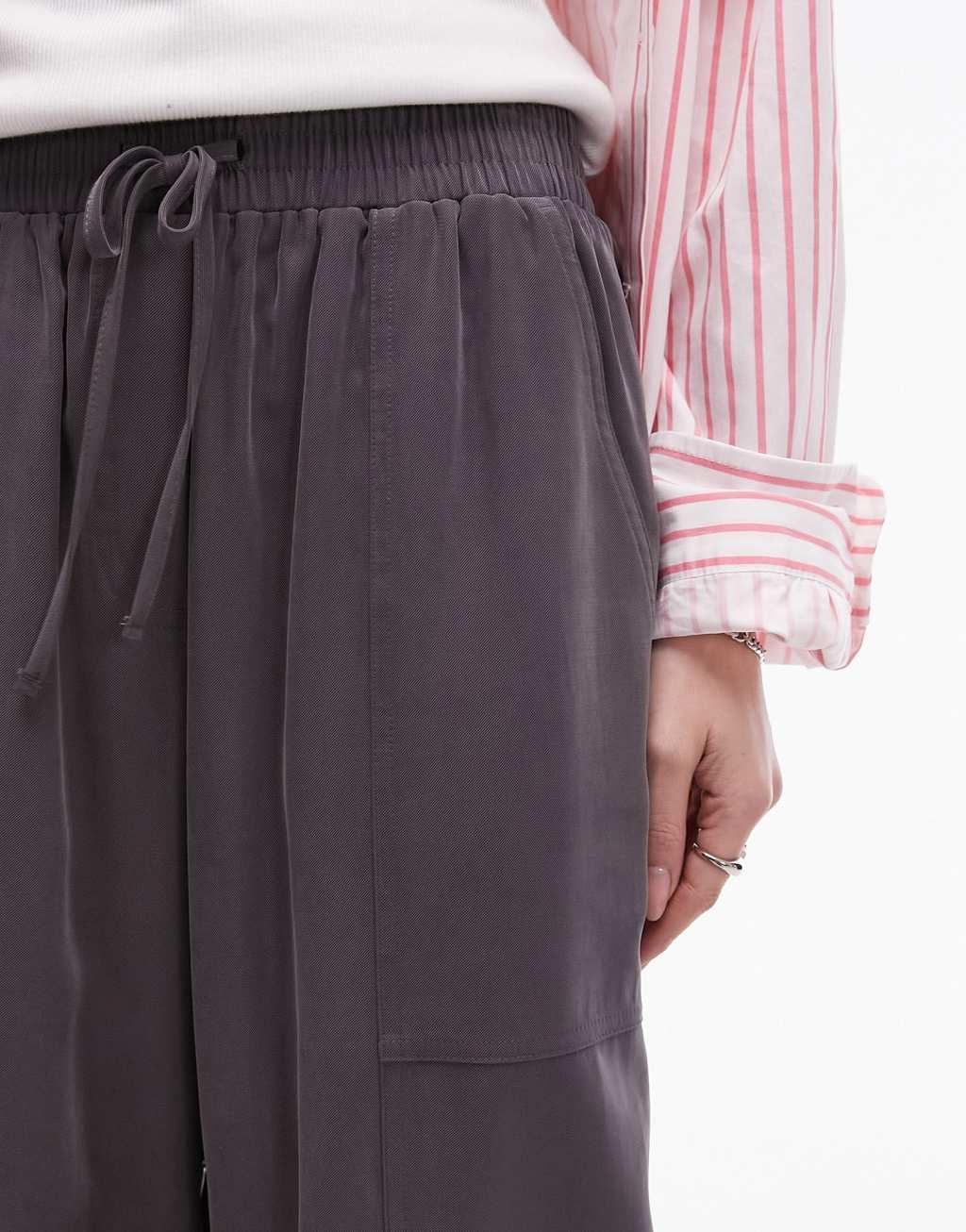 Topshop pull on wide leg pants in charcoal Product Image