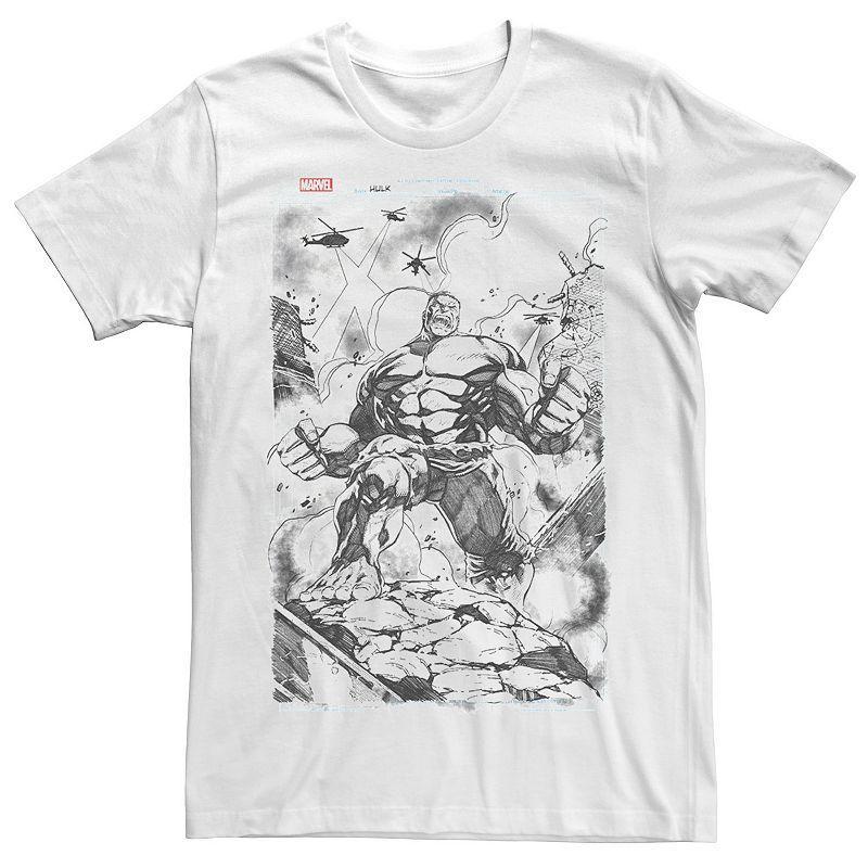 Mens Marvel Hulk Comic Cover Sketch Graphic Tee White Product Image