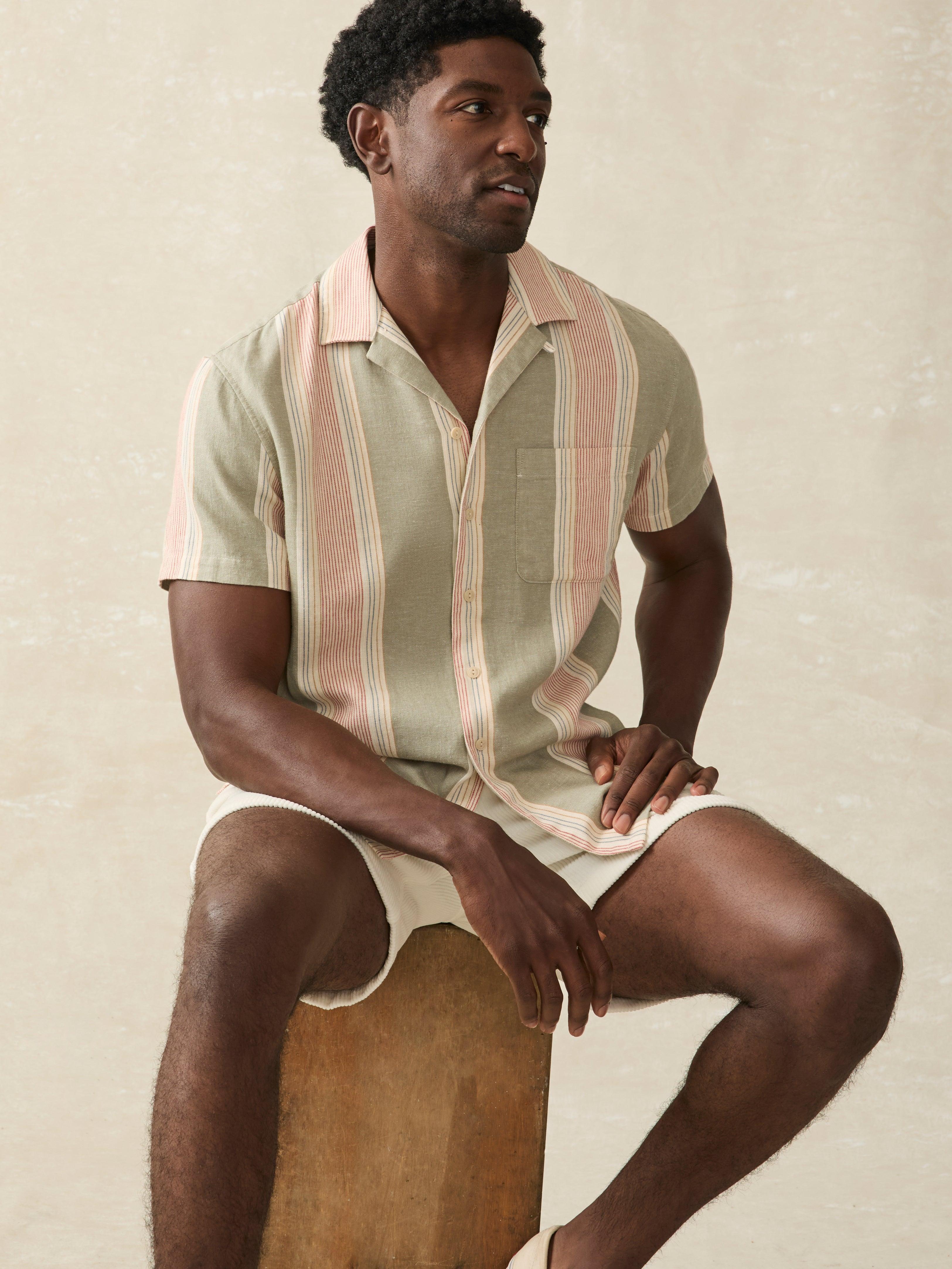 Short-Sleeve Hemp Blend Camp Shirt - Forest Isle Stripe Product Image