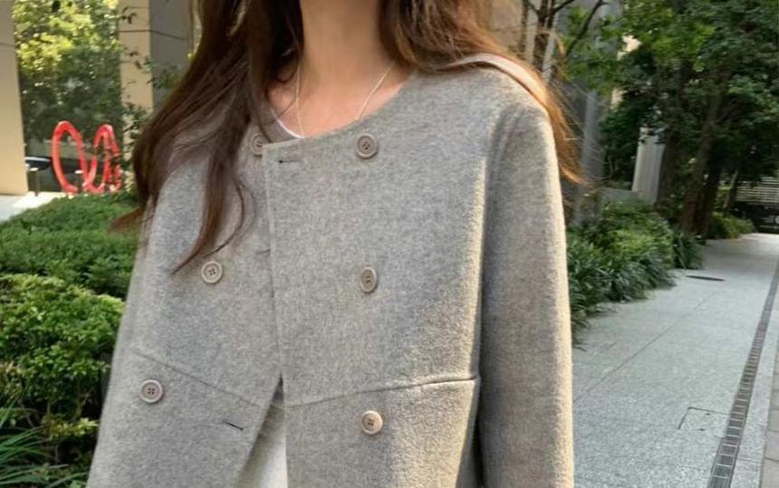 Plain Double-Breasted Coat Product Image