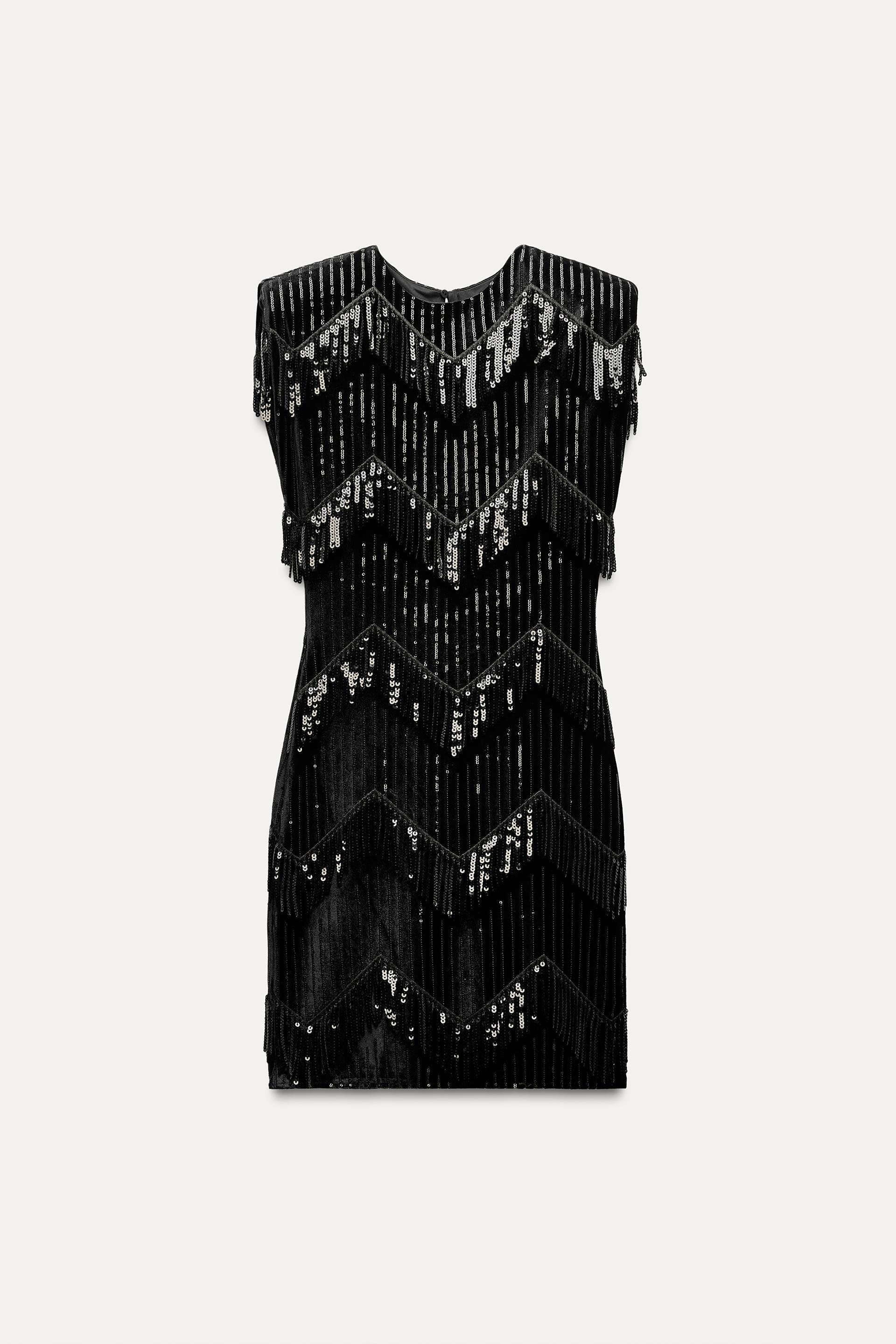 FRINGED SEQUIN VELVET DRESS Product Image