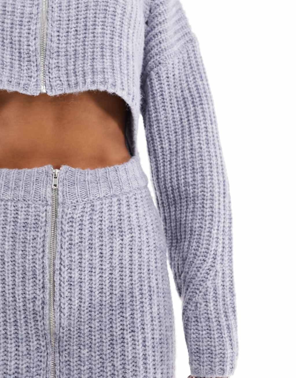 Aria Cove knit zip up mini skirt in gray - part of a set Product Image