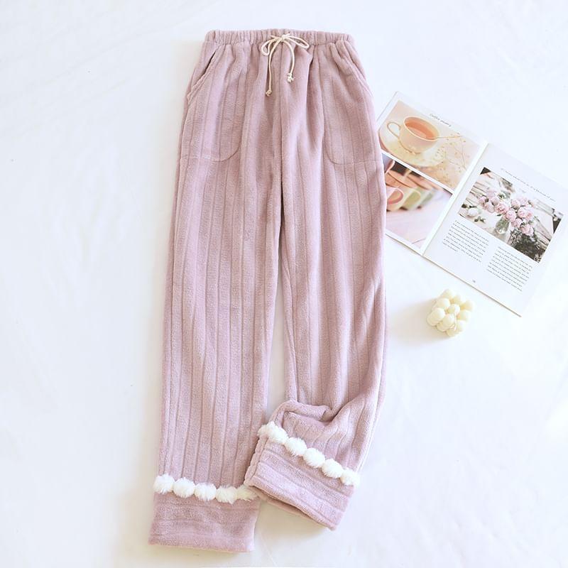 Drawstring Waist Pom Pom Fleece Pajama Pants Product Image