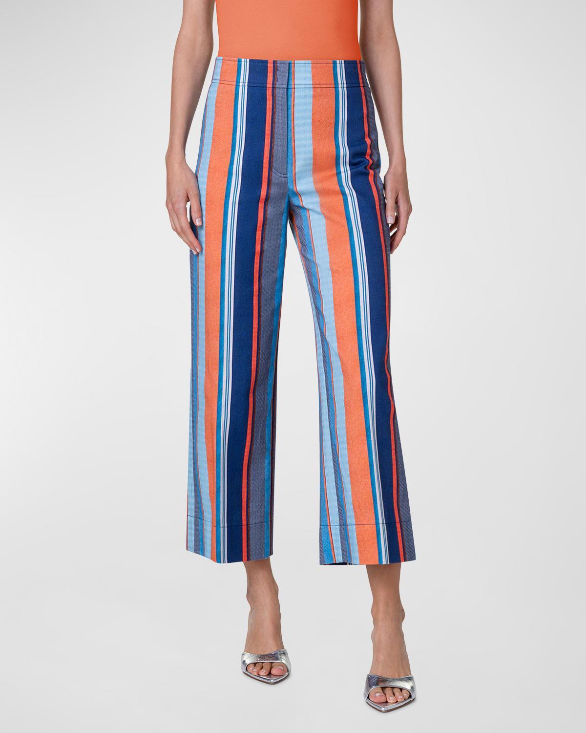 Womens Chieko Stripe Stretch Wide Crop Pants Product Image