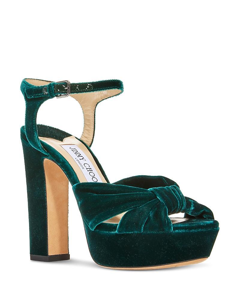Jimmy Choo - Heloise Velvet Platform Sandals - GreenModa Operandi Product Image