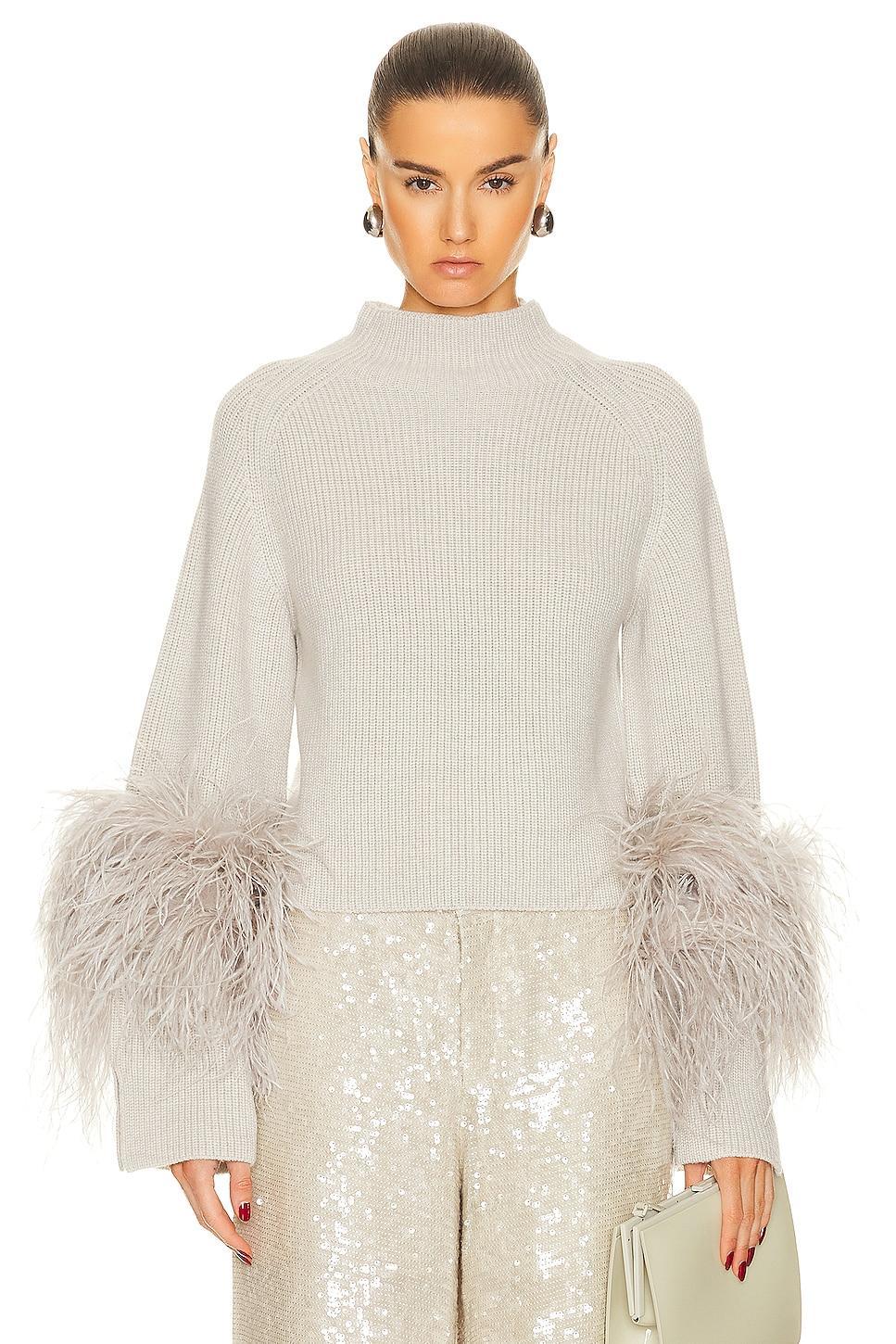 Lapointe Merino Wool Cropped Raglan Slit Sleeve Ostrich Sweater in Melange Gray - Light Grey. Size M (also in ). Product Image