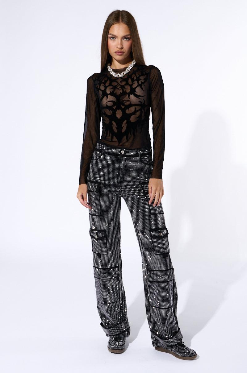 AMMO BONNE SOIREE RHINESTONE CARGO PANTS IN BLACK Product Image