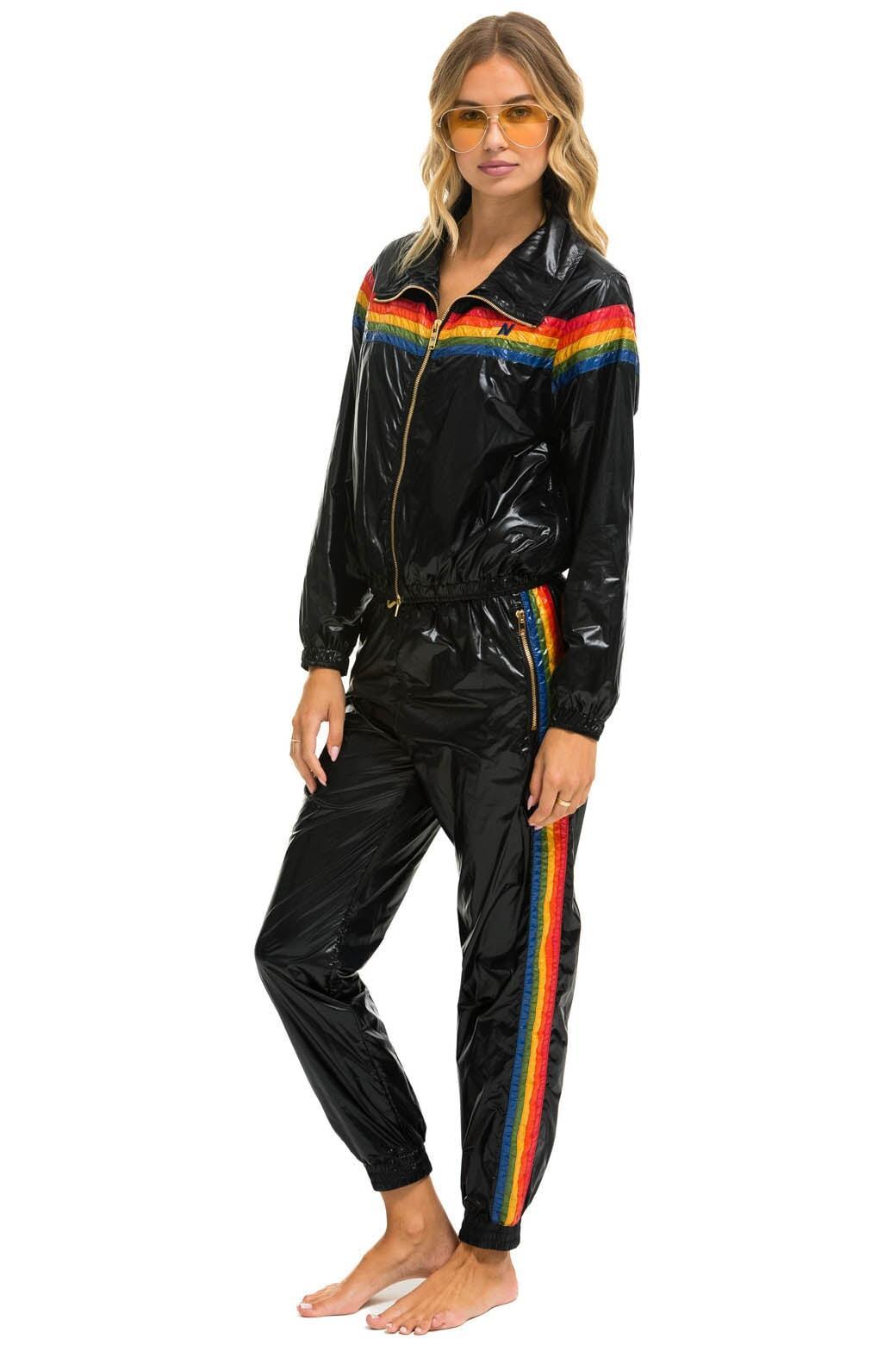 5 STRIPE WINDBREAKER - BLACK GLOSSY Female Product Image