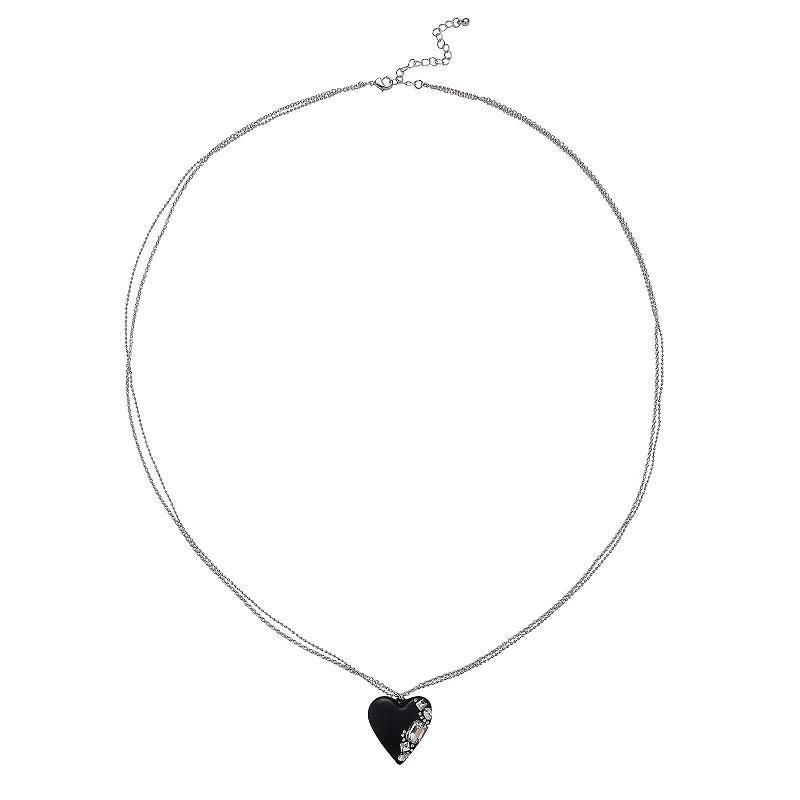 Emberly Black Heart With Simulated Stone Accents Long Pendant Necklace, Womens Product Image