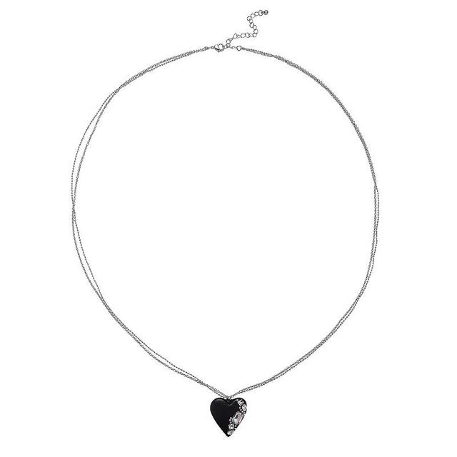 Emberly Black Heart With Simulated Stone Accents Long Pendant Necklace, Womens Product Image