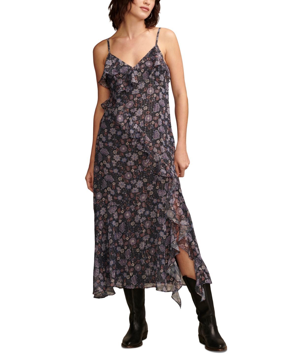 Lucky Brand Womens Ruffle V-Neck Sleeveless Midi Dress Product Image